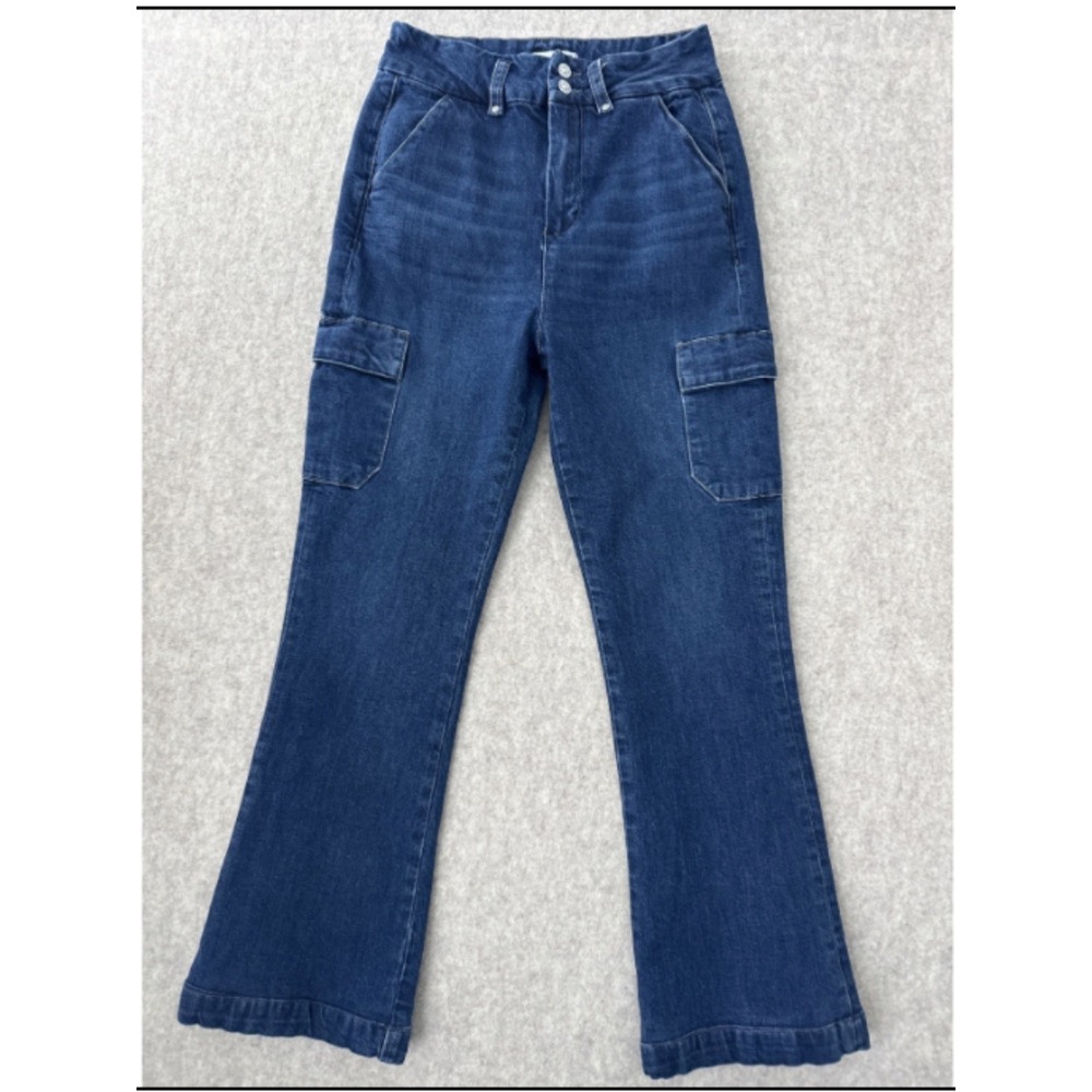 PAIGE Gracie Lou Cargo Jeans Womens 29 Dion Blue Flare High Rise Utility Denim